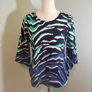 Alfani Petites Black Green Blue Longsleeve Top